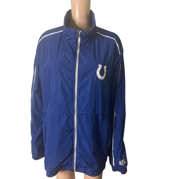Indianapolis Colts Windbreaker Mens XL Football NFL Blue White Reflective Zip